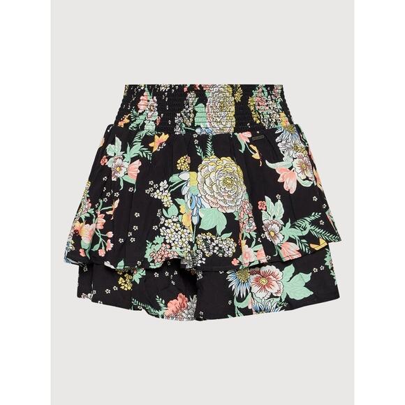 Maaji Black Floral Smocked Waist Ruffle Skort Medium - Picture 5 of 9